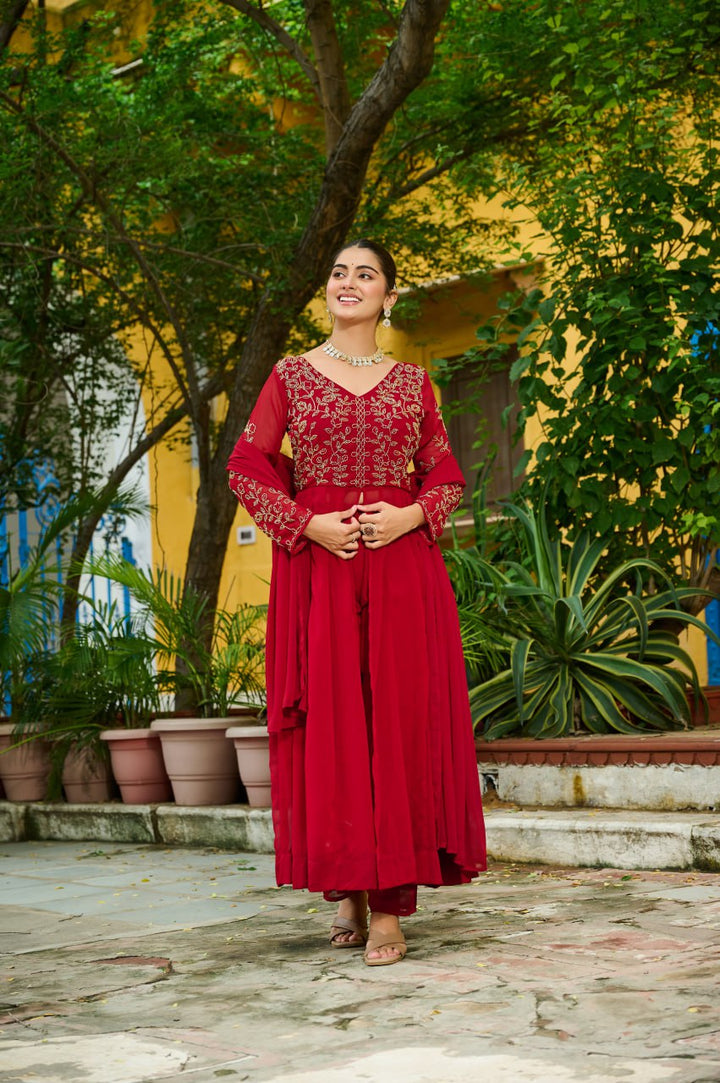 Embroidered Georgette Anarkali Palazzo Suit