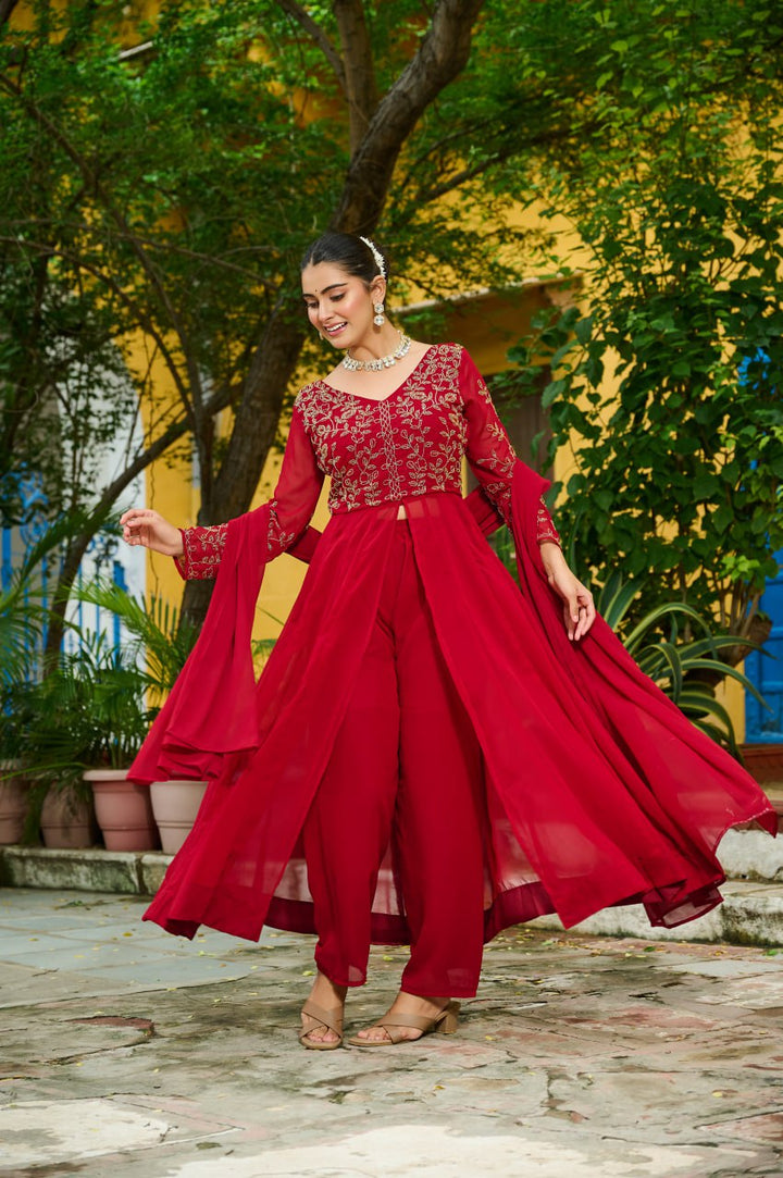 Embroidered Georgette Anarkali Palazzo Suit