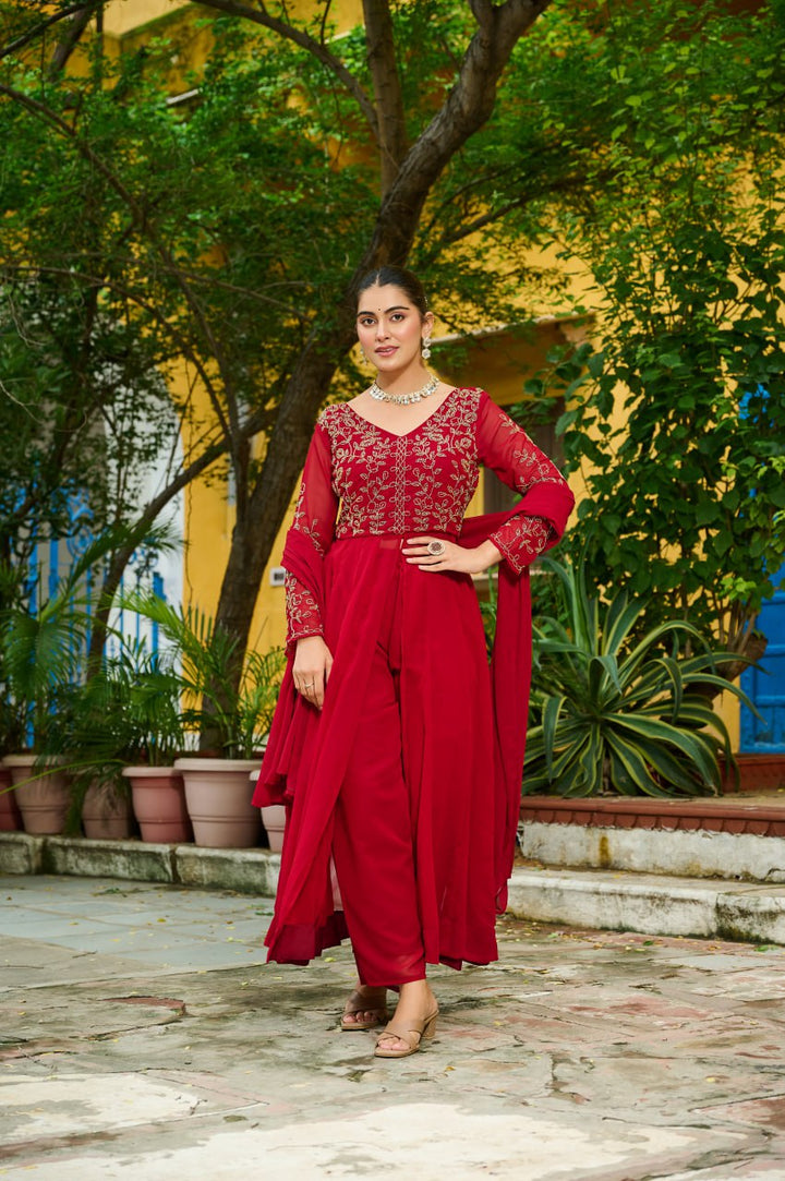 Embroidered Georgette Anarkali Palazzo Suit