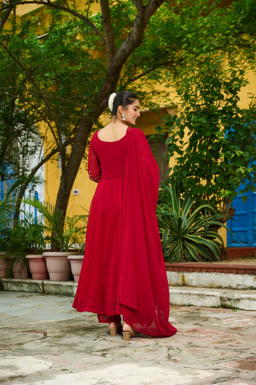Embroidered Georgette Anarkali Palazzo Suit