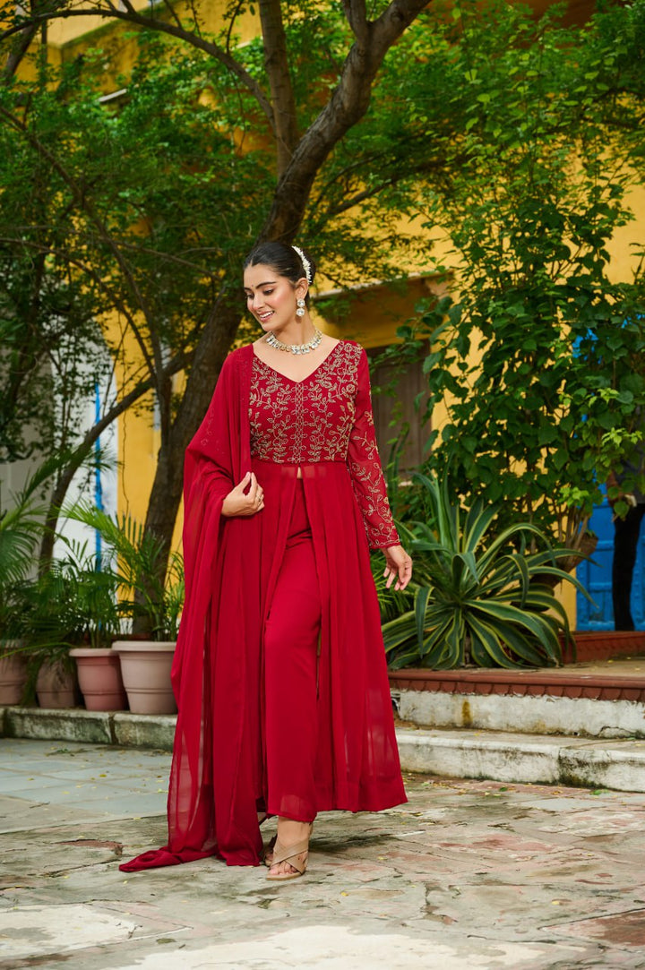 Embroidered Georgette Anarkali Palazzo Suit