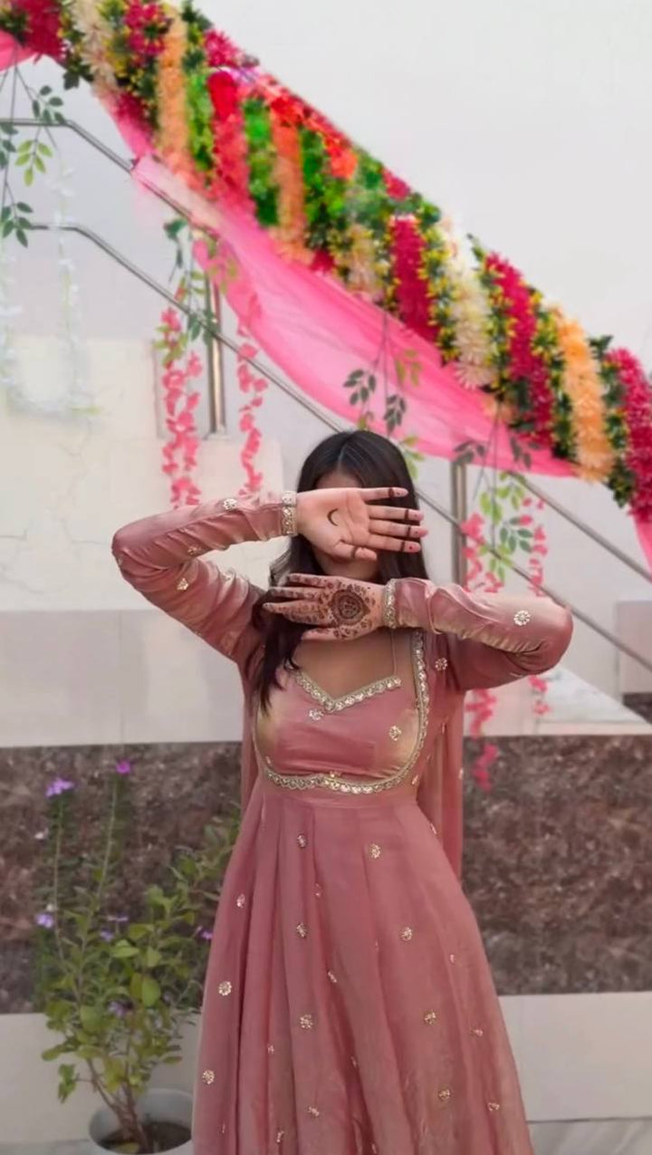 Dusty Pink sequin embroidery Gown