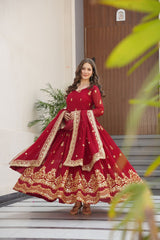 Red Designer Anarkali Gown With Dupatta Set