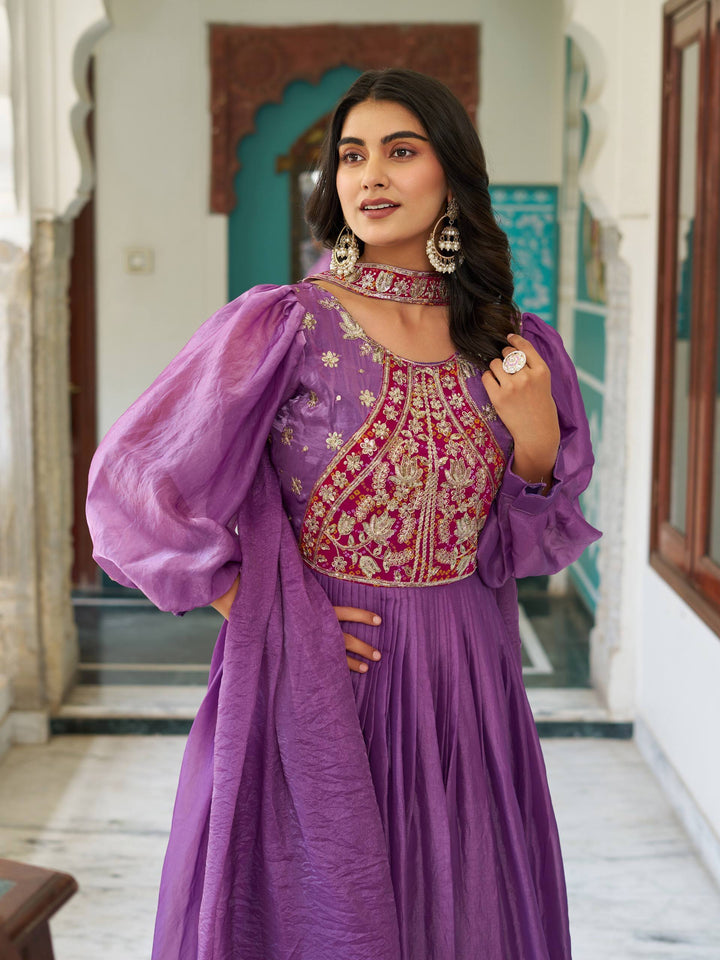 New Wedding Long Purple Gown & Dupatta Set