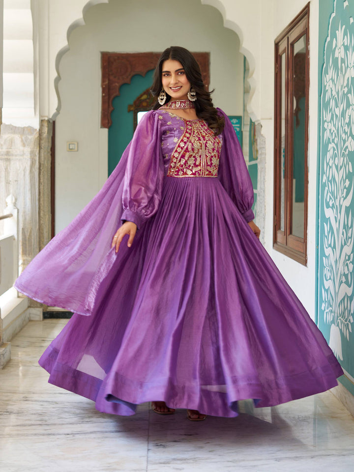 New Wedding Long Purple Gown & Dupatta Set