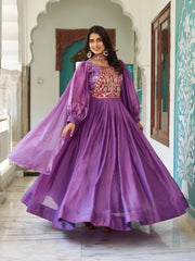 New Wedding Long Purple Gown & Dupatta Set