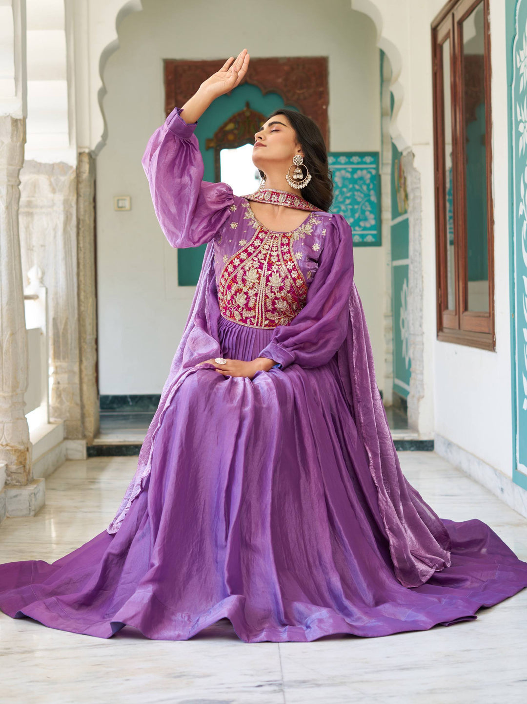 New Wedding Long Purple Gown & Dupatta Set