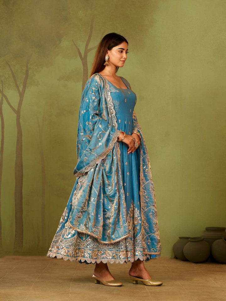 New Designers Jelly Simmer Silk blue Anarkali Gown