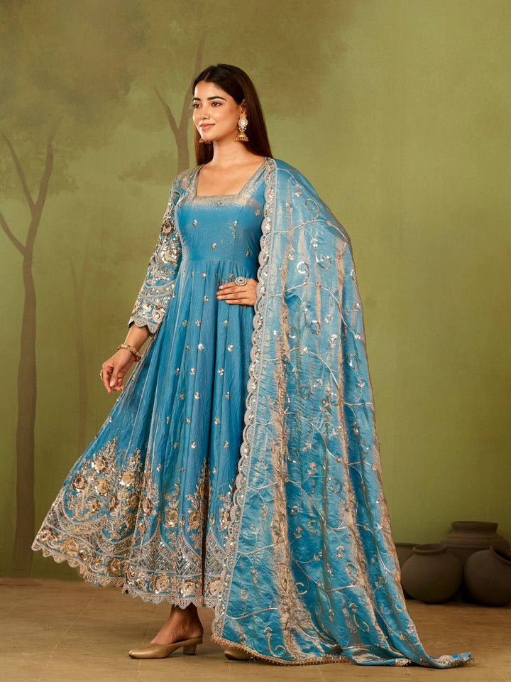 New Designers Jelly Simmer Silk blue Anarkali Gown