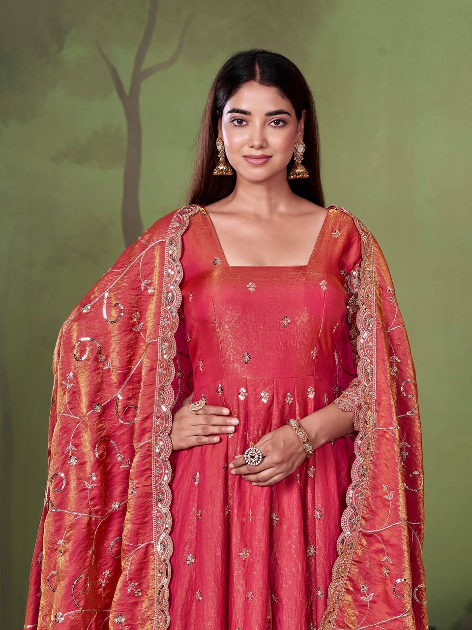 New Designers Jelly Simmer Silk Anarkali Gown Set
