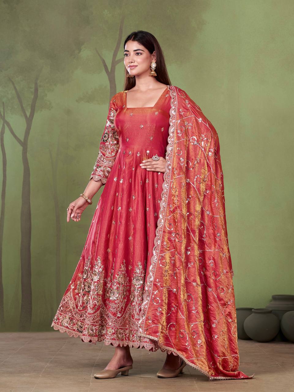 New Designers Jelly Simmer Silk Anarkali Gown Set