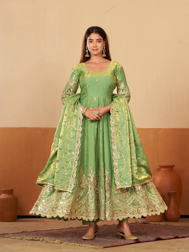 New Designers Jelly Simmer Silk pista Anarkali Gown