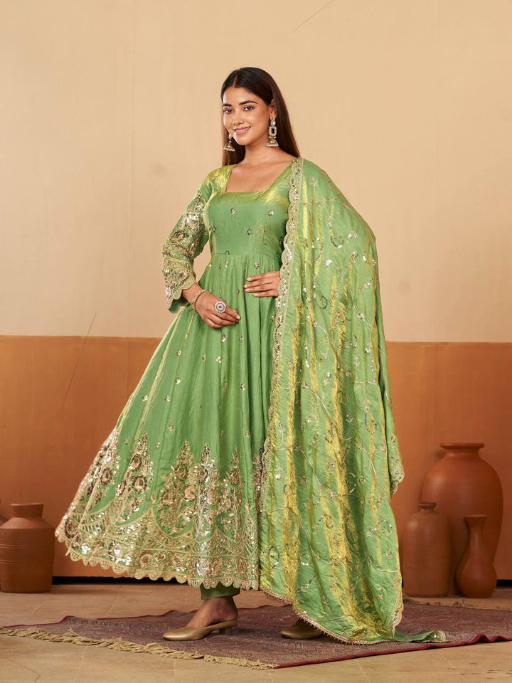 New Designers Jelly Simmer Silk pista Anarkali Gown