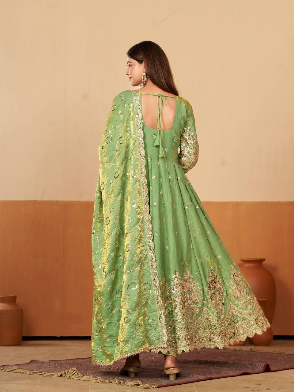 New Designers Jelly Simmer Silk pista Anarkali Gown