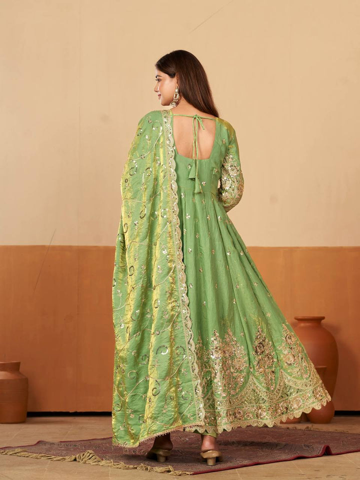 New Designers Jelly Simmer Silk pista Anarkali Gown