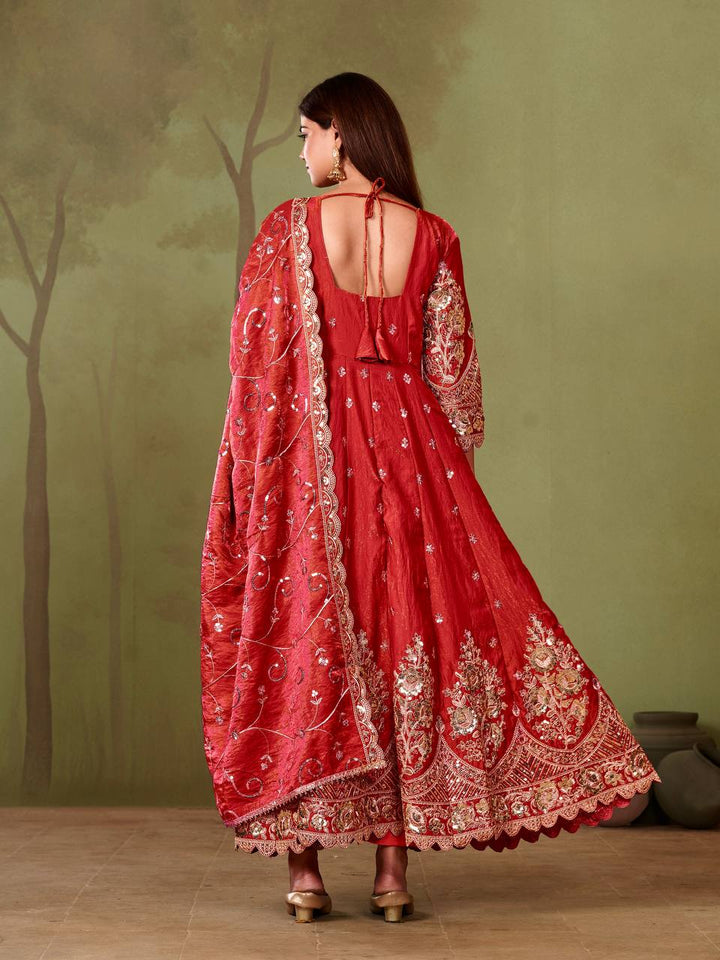 New Designers Jelly Simmer Silk Red Anarkali Gown