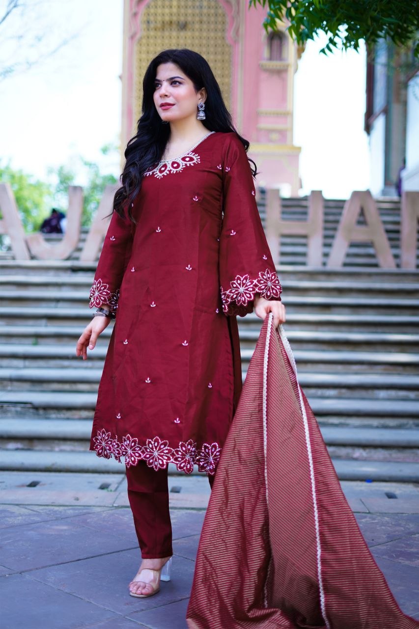 TRANDING 3 PIECE FANCY KURTI-PENT AND DUPATTA SET