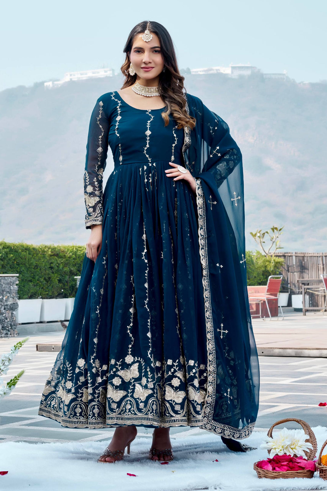 New Festival Long More Peach Gown & Duptta Set