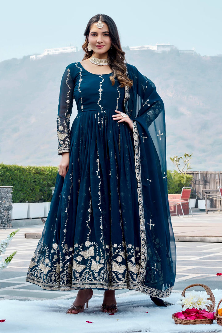 New Festival Long More Peach Gown & Duptta Set