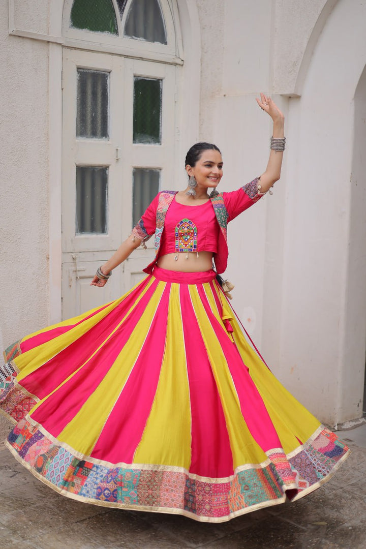 Roman With attractive Maslin Crochet Print Lahengha Choli
