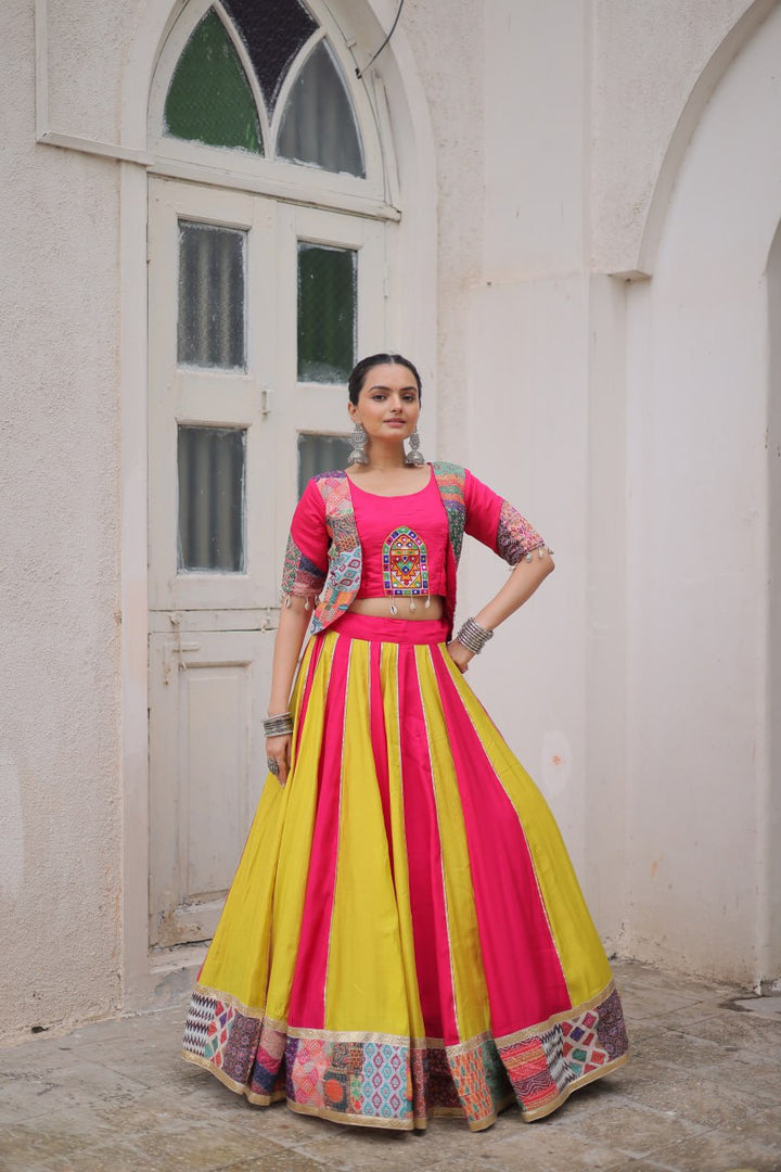 Roman With attractive Maslin Crochet Print Lahengha Choli