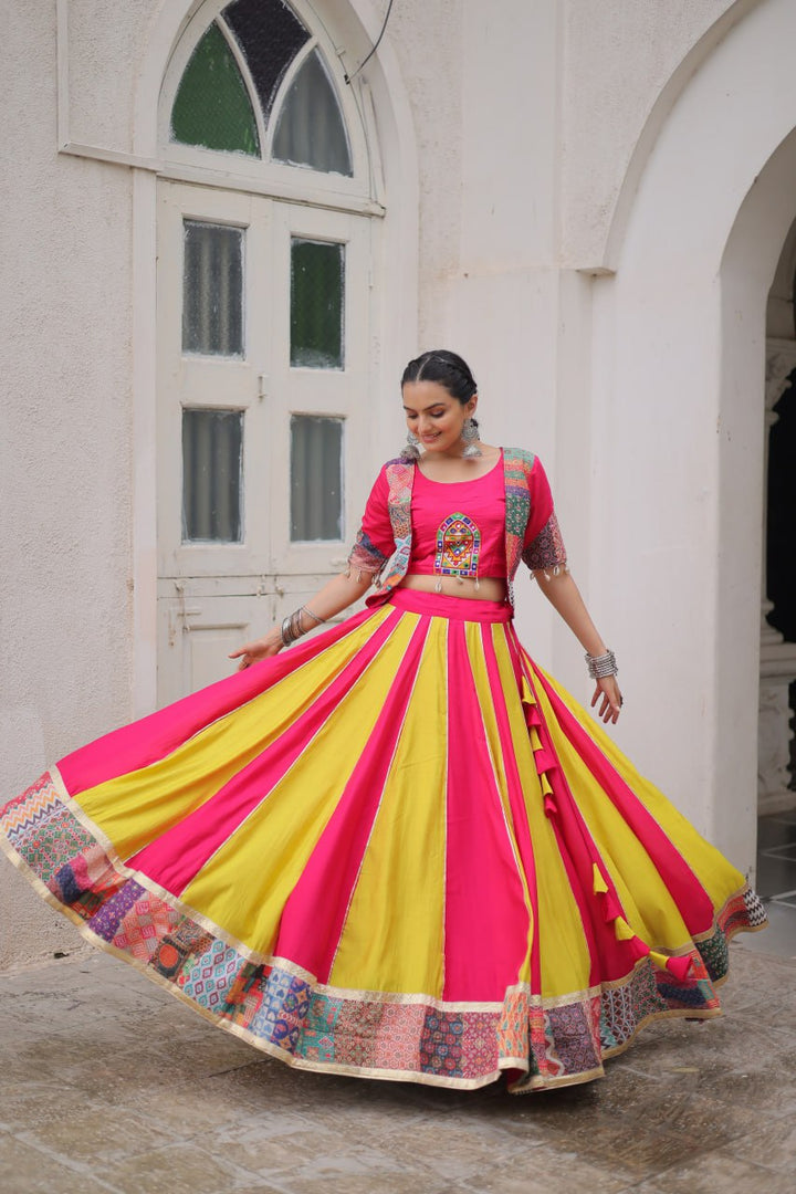 Roman With attractive Maslin Crochet Print Lahengha Choli
