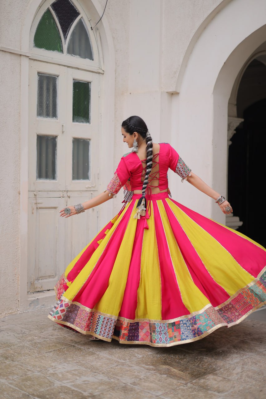 Roman With attractive Maslin Crochet Print Lahengha Choli