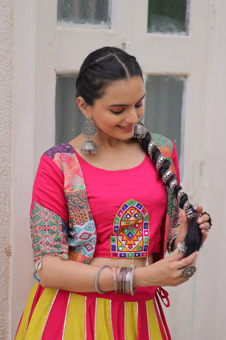 Roman With attractive Maslin Crochet Print Lahengha Choli
