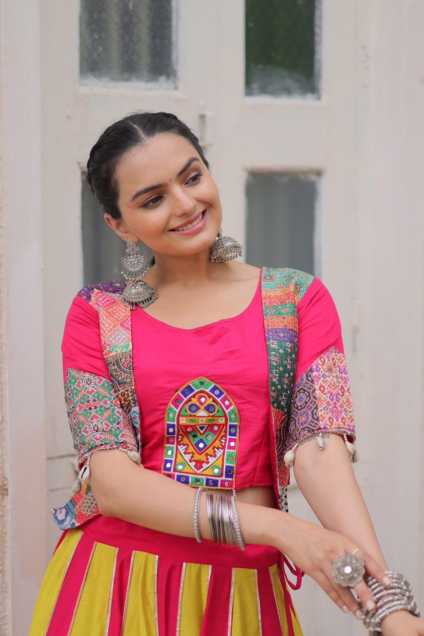 Roman With attractive Maslin Crochet Print Lahengha Choli