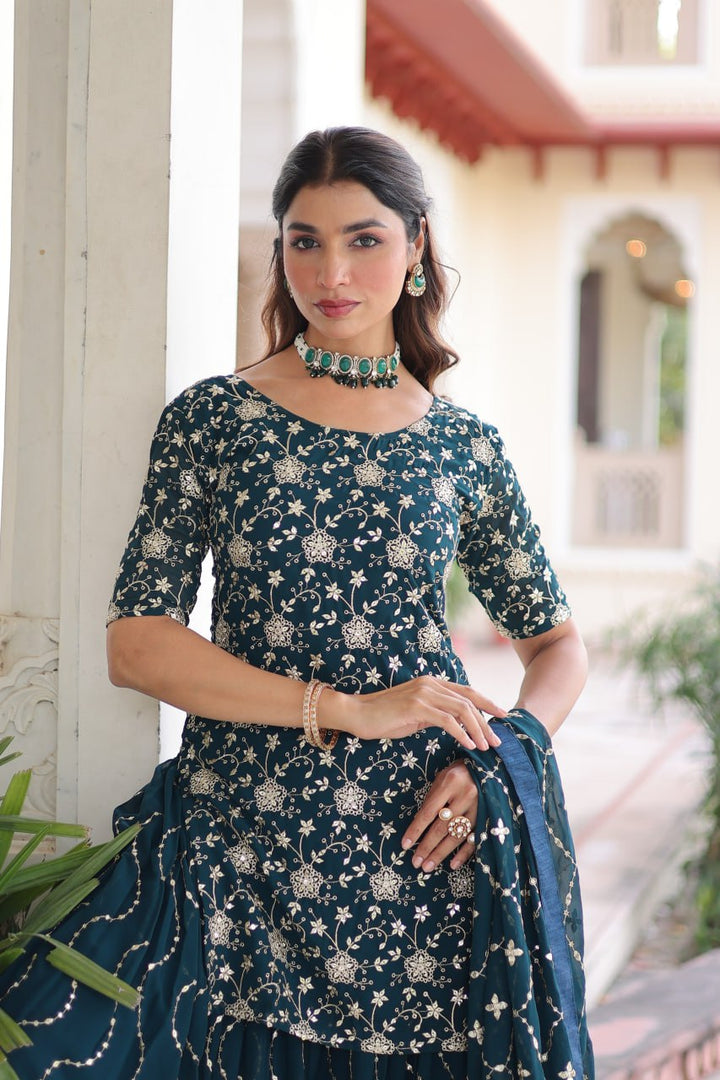 Faux Georgette with Rich Sequins Embroidered Sharara Set