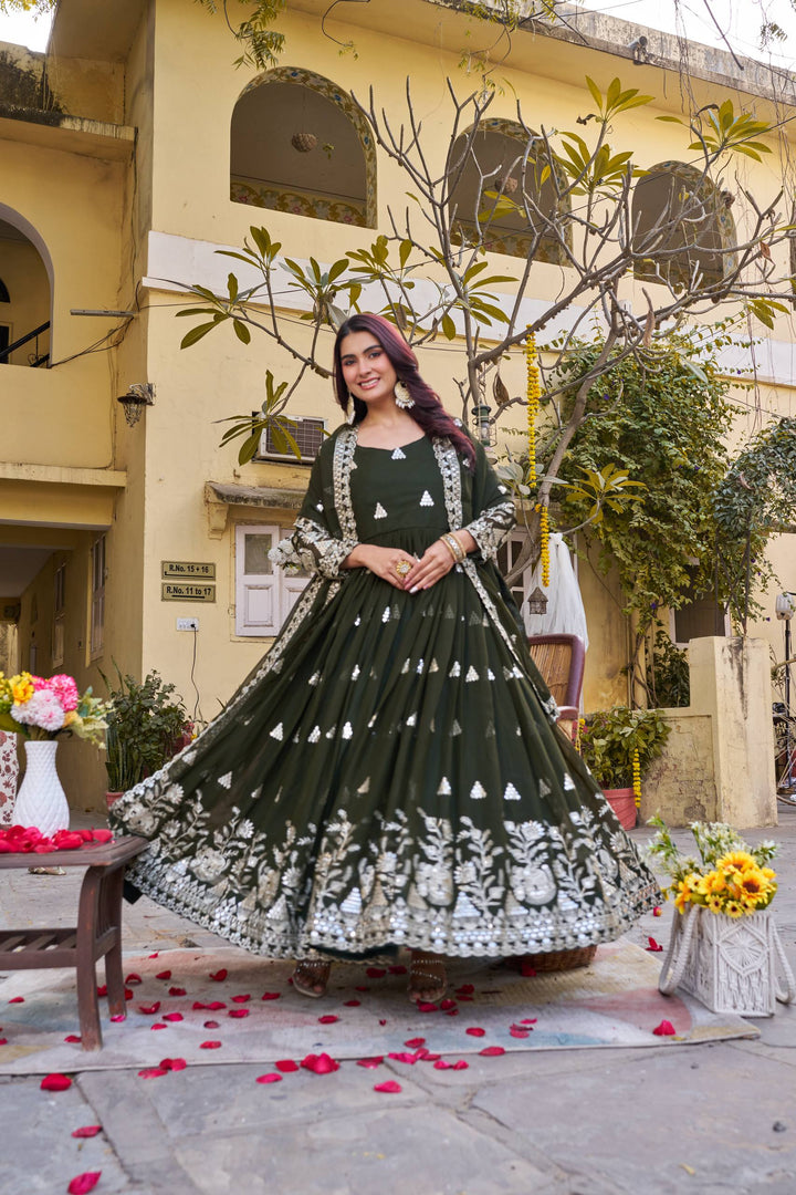 Green anarkali Desinger Gown Dupatta