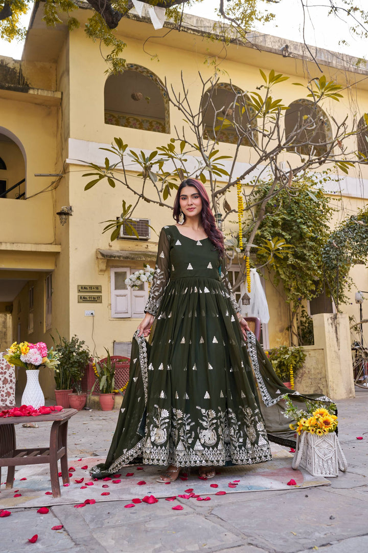 Green anarkali Desinger Gown Dupatta