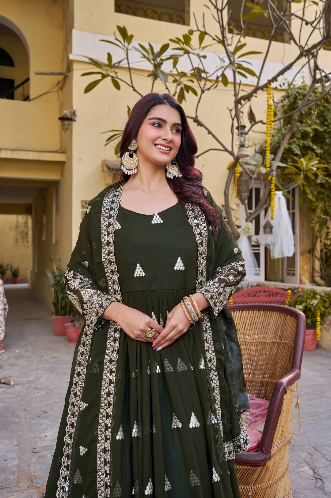 Green anarkali Desinger Gown Dupatta
