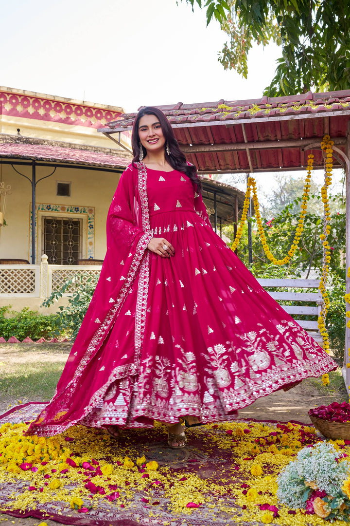 Pink anarkali Desinger Gown Dupatta