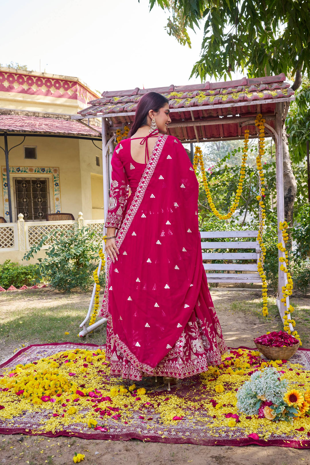 Pink anarkali Desinger Gown Dupatta