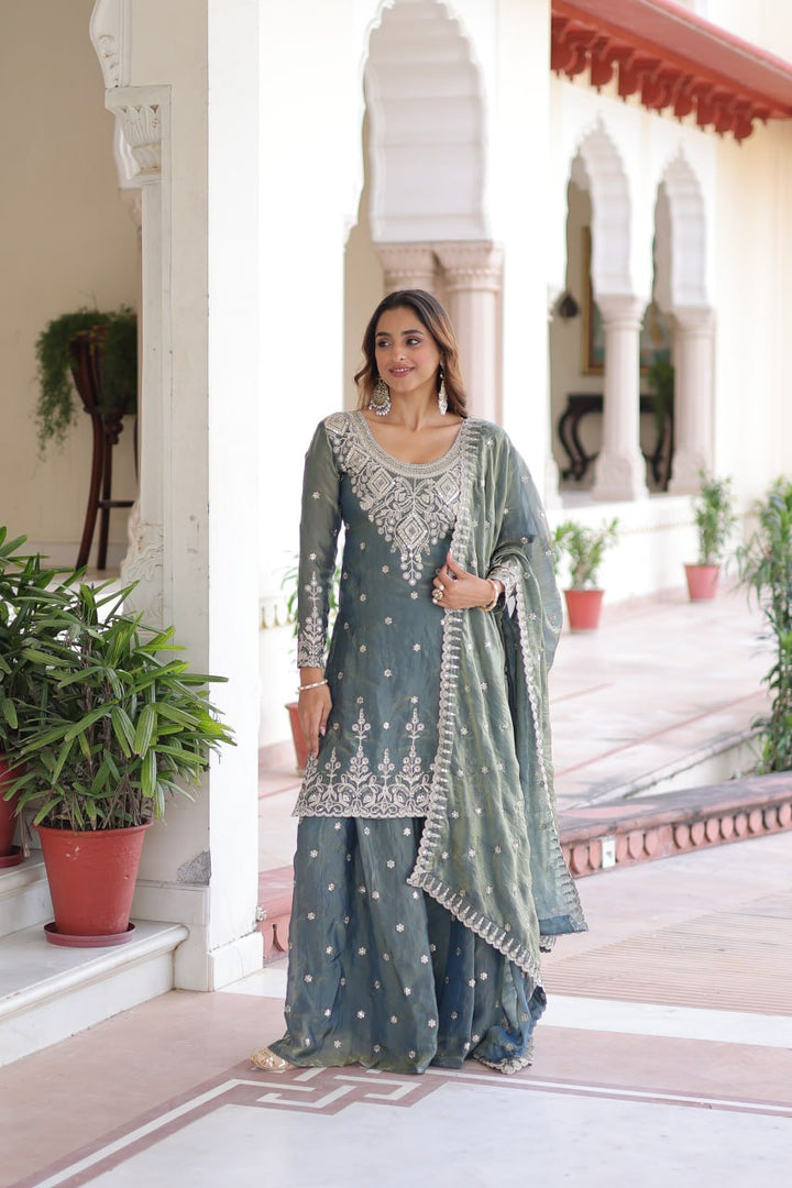 Fendi silk with Coding  Sequins Embroidered work Sharara Set