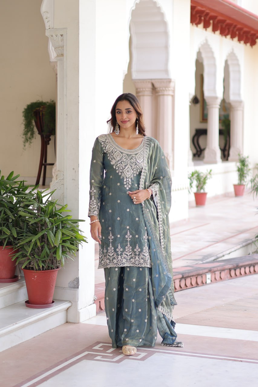 Fendi silk with Coding  Sequins Embroidered work Sharara Set