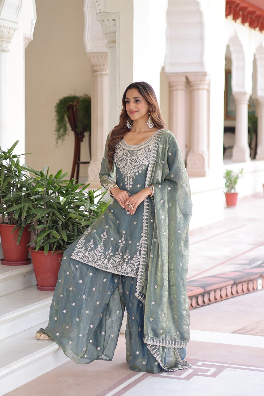 Fendi silk with Coding  Sequins Embroidered work Sharara Set