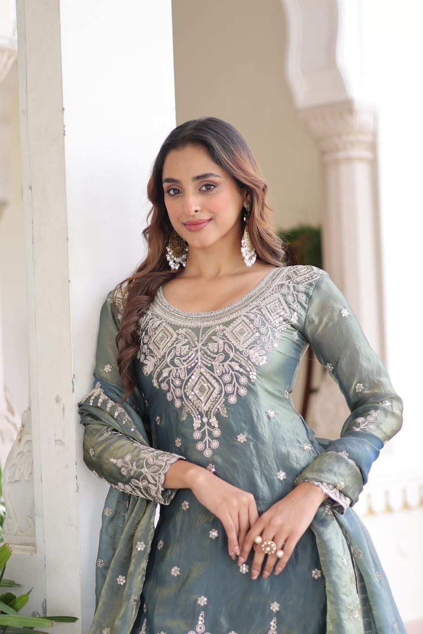 Fendi silk with Coding  Sequins Embroidered work Sharara Set