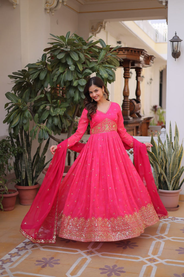 Classic Embroidery Pink Anarkali Gown