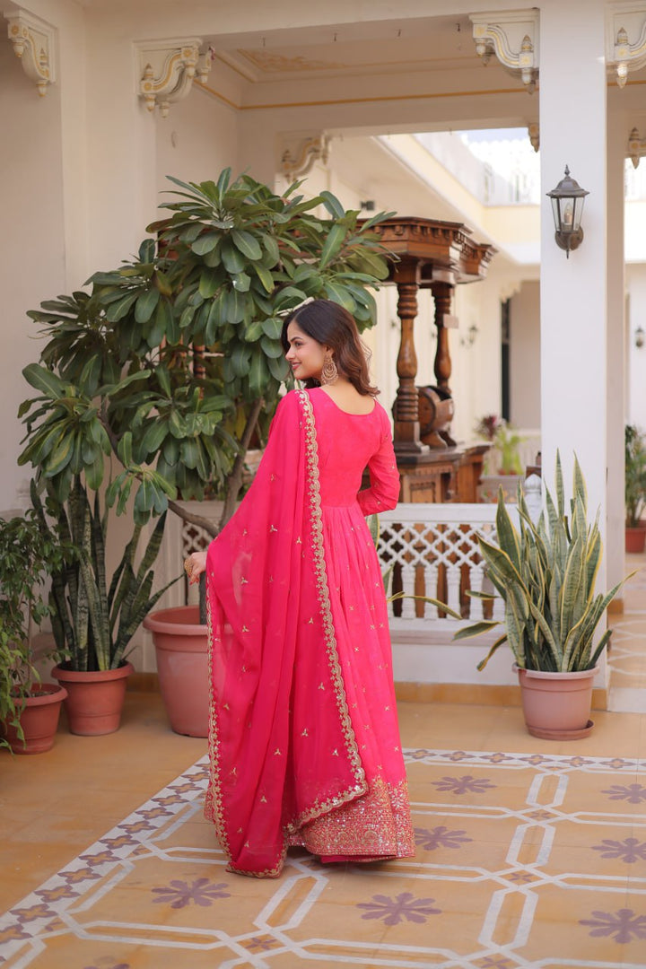 Classic Embroidery Pink Anarkali Gown