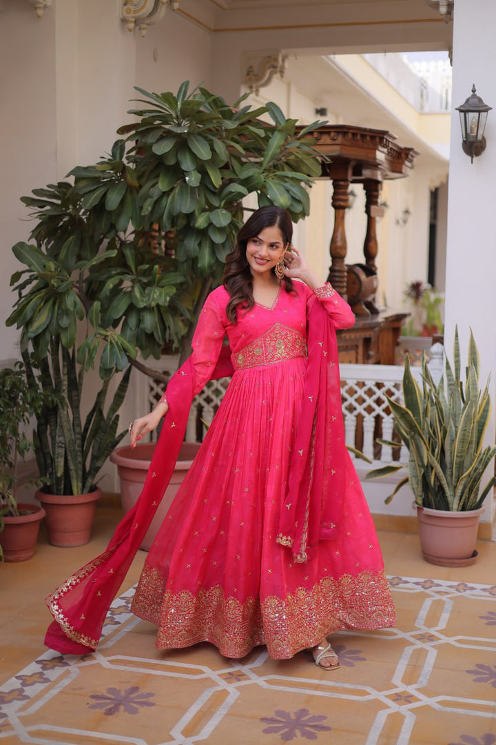 Classic Embroidery Pink Anarkali Gown