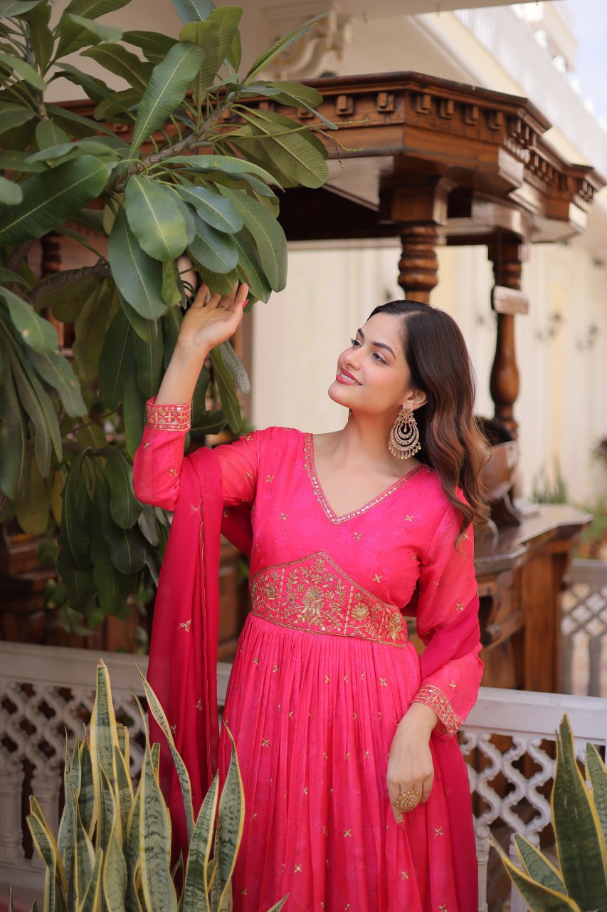 Classic Embroidery Pink Anarkali Gown