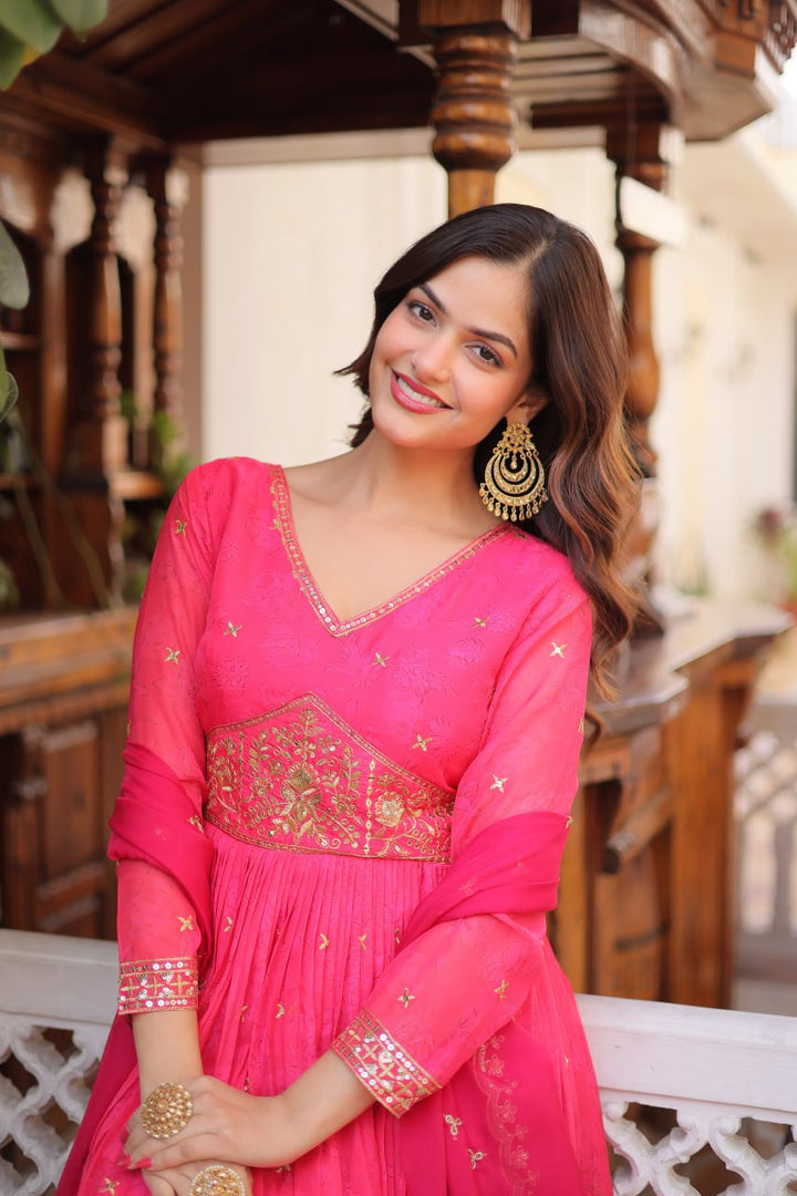 Classic Embroidery Pink Anarkali Gown