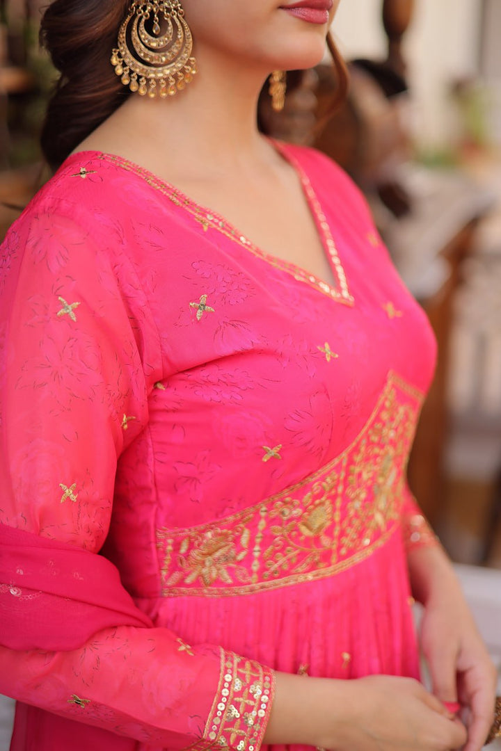 Classic Embroidery Pink Anarkali Gown