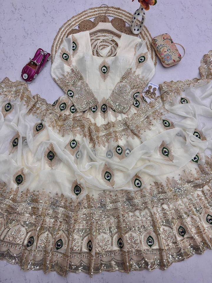 Designer Party Wear Anarkali White Gown Set