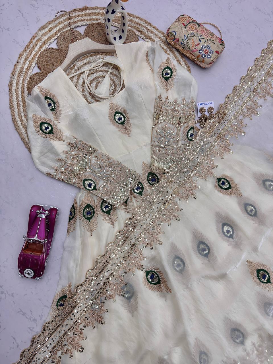 Designer Party Wear Anarkali White Gown Set