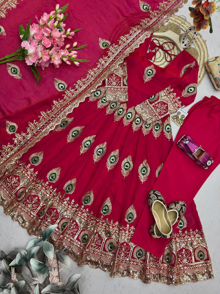 Red Designer Party Wear Anarkali Gown Set