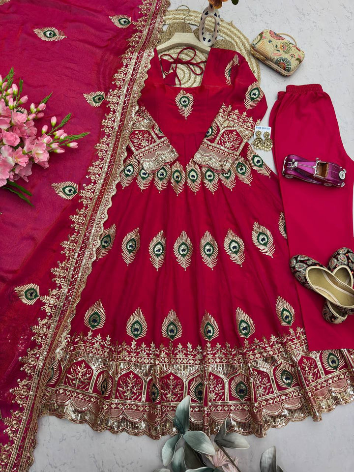 Red Designer Party Wear Anarkali Gown Set