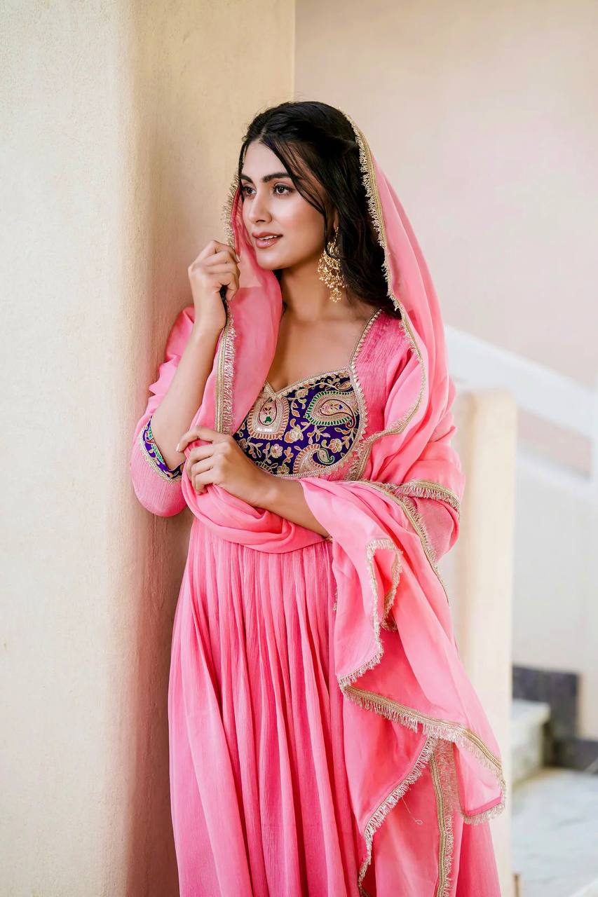Designer Party Wear Pink Gown